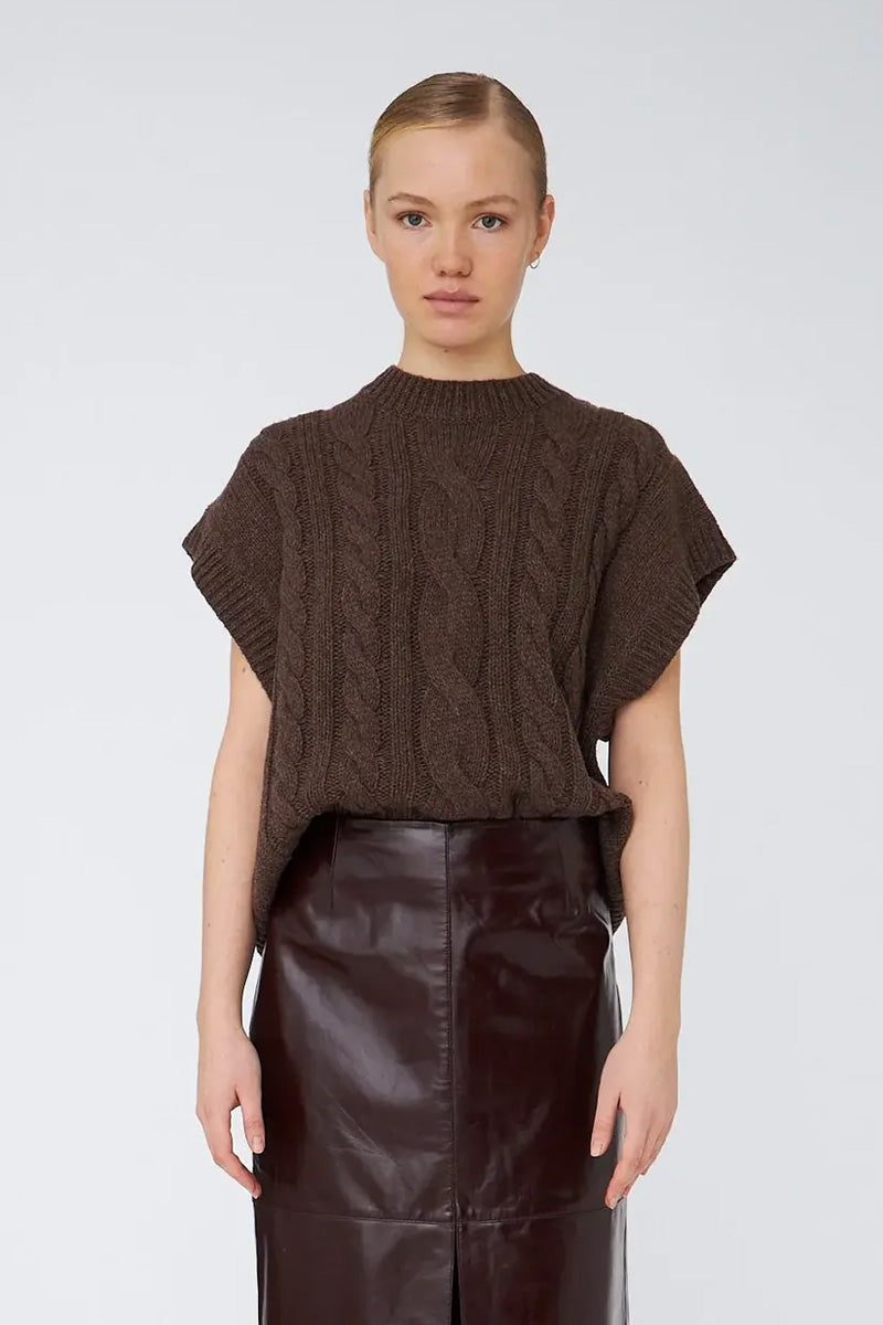Stella Nova Brown Cable Knit Vest - The Mercantile London