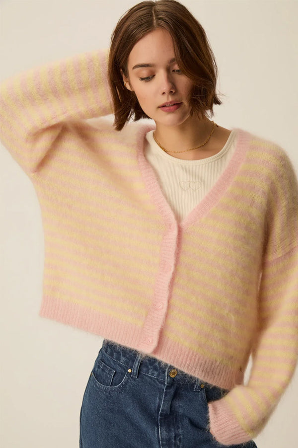 Des Petits Hauts Alvaro Butter And Rose Cardigan