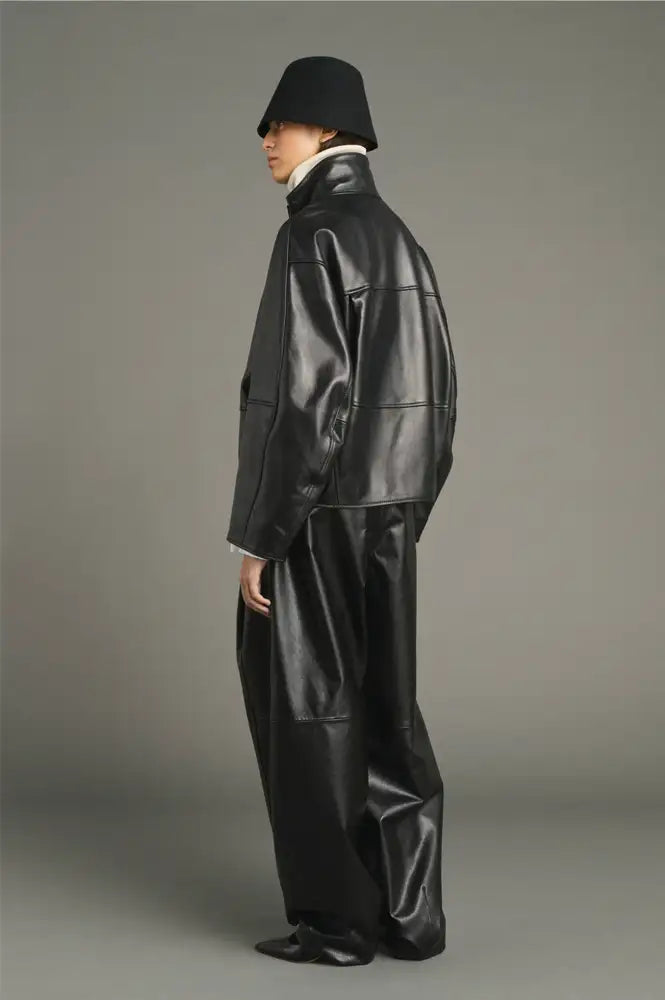 Soeur Gamma Black Glazed Leather Raglan Jacket