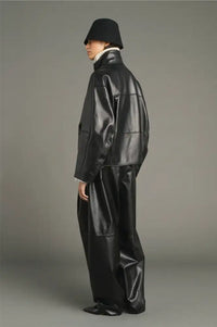 Soeur Gamma Black Glazed Leather Raglan Jacket