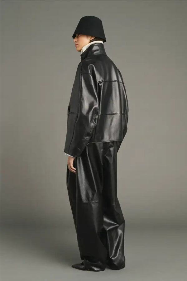 Soeur Gamma Black Glazed Leather Raglan Jacket