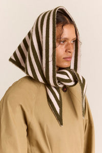 Damson Madder Olive and Pink Stripe Triangle Scarf