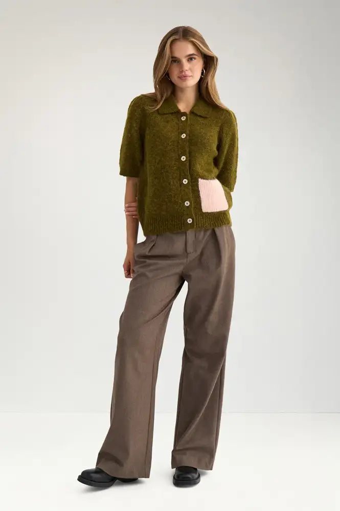 Numph Salia Fir Green Short Sleeve Cardigan