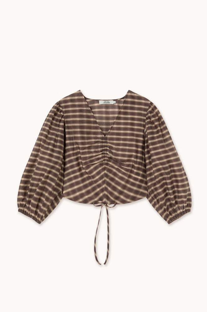 The Tiny Big Sister Brown Checks V-Neck Blouse