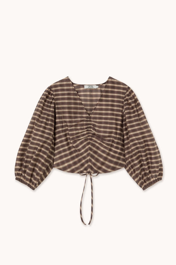 The Tiny Big Sister Brown Checks V-Neck Blouse
