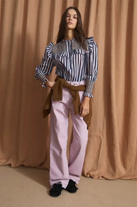 Sophie + Lucie Conchita Mauve Striped Ruffle Blouse
