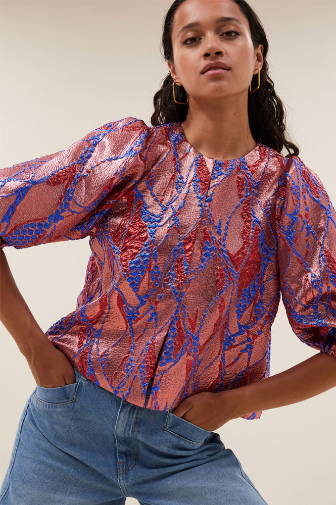 By-Bar Mauri Coral Jacquard Blouse