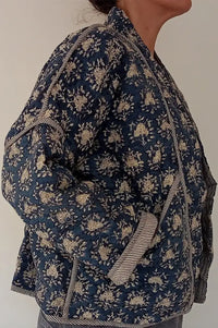 Cotton Conscious Navy Block Print Reversible Kimono Jacket