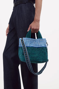 Épice Paris Small Checked Blue Tote Handbag - The Mercantile London