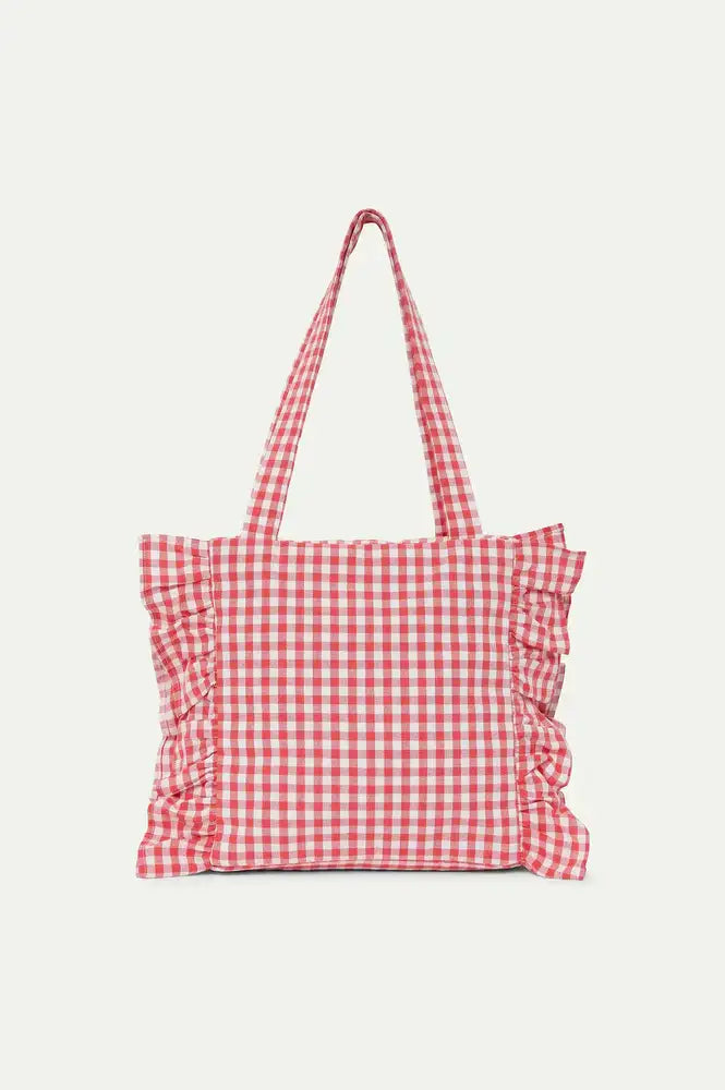 Compania Fantastica Red Ruffled Gingham Bag
