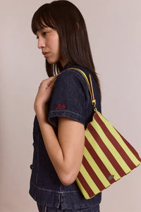 Damson Madder Lorelai Avocado & Chocolate Stripe Bag - The Mercantile London