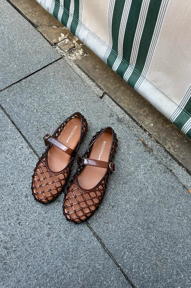 Ansla Brown Woven Mary Jane Flats