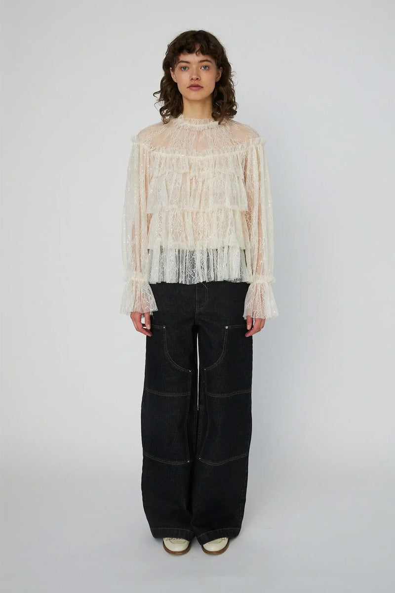 Stella Nova Creme Sheer Frill Lace Blouse - The Mercantile London