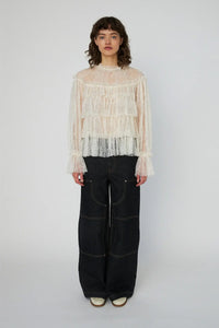 Stella Nova Creme Sheer Frill Lace Blouse - The Mercantile London