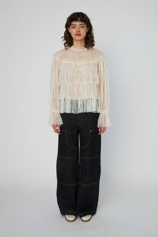 Stella Nova Creme Sheer Frill Lace Blouse - The Mercantile London