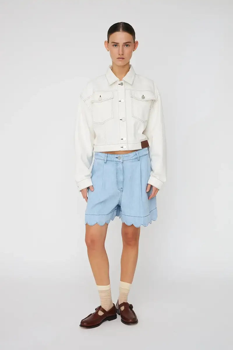 Stella Nova Light Blue Soft Denim Scalloped Shorts - The Mercantile London