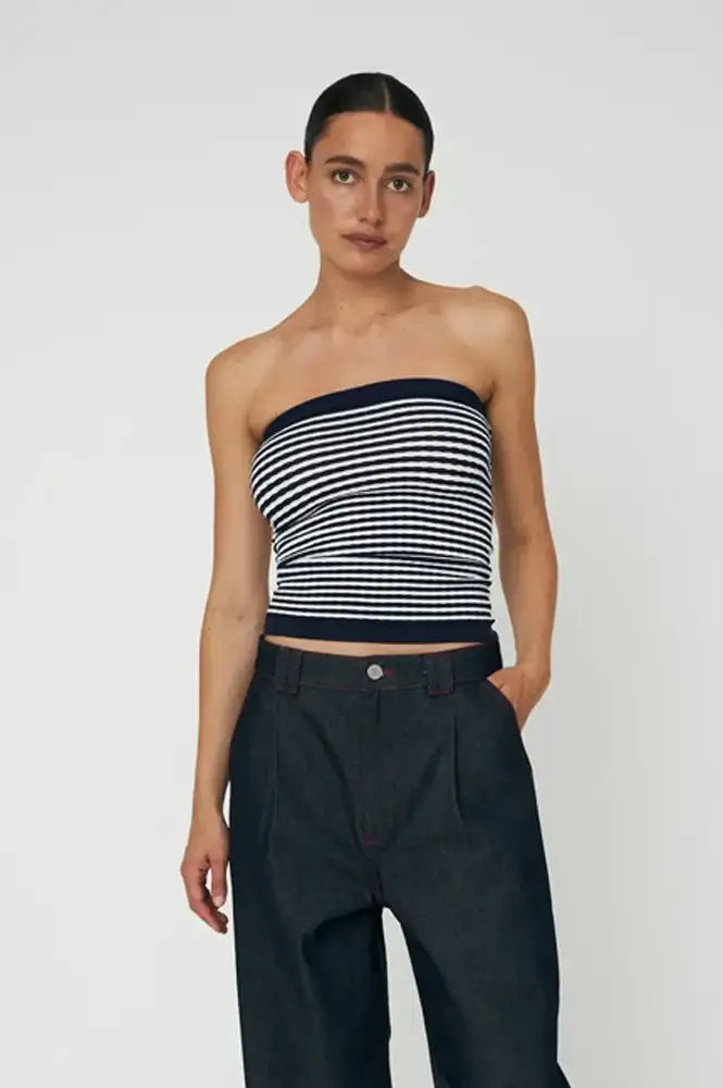 Stella Nova Navy & Creme Knitted Tube Top - The Mercantile London