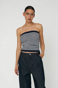 Stella Nova Navy & Creme Knitted Tube Top - The Mercantile London