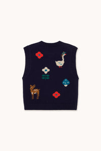 The Tiny Big Sister Fall Intarsia Navy Vest