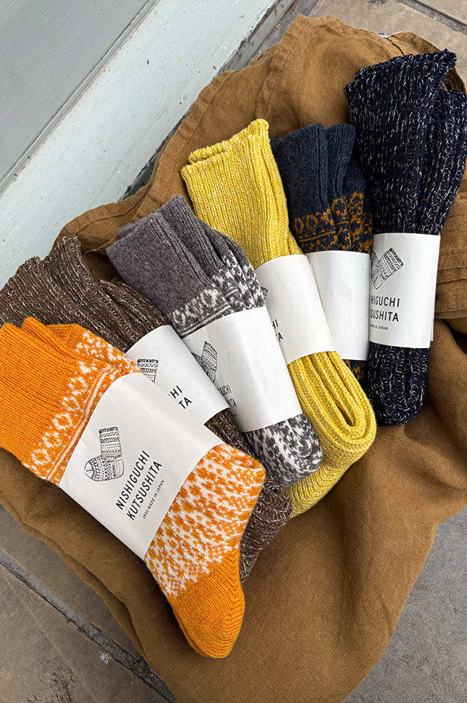 Nishiguchi Kutsushita Boston Ribbed Khaki Socks - The Mercantile London
