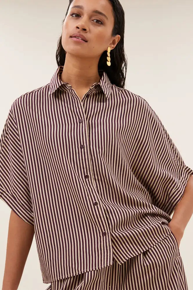 By-Bar Sunny Burgundy Stripe Blouse