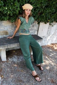 Indi & Cold Emerald Striped Linen Trousers