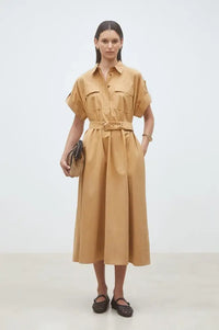 Suncoo Cristal Camel Belted Dress - The Mercantile London