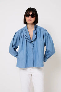 Sophie + Lucie Maribel Blue Denim Blouse - The Mercantile London