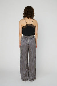 Stella Nova Creme And Navy Striped Silk Trousers - The Mercantile London