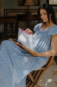Dilli Grey Mogra Dusty Blue Nightie - The Mercantile London