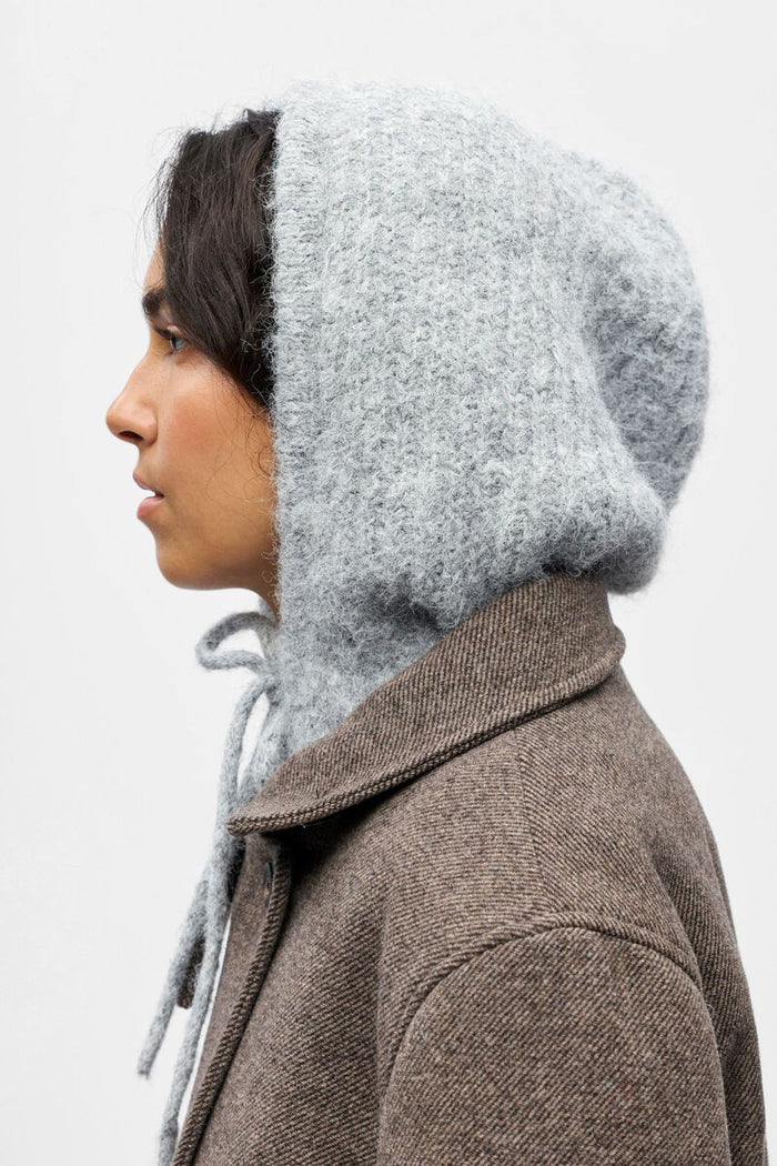 Object Milu Tie Front Grey Melange Knitted Hood - The Mercantile London