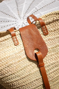 French Tan Leather Detailed Market Basket Bag