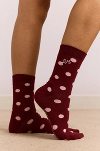 Damson Madder Pink & Burgundy Spotty Twin Pack Socks