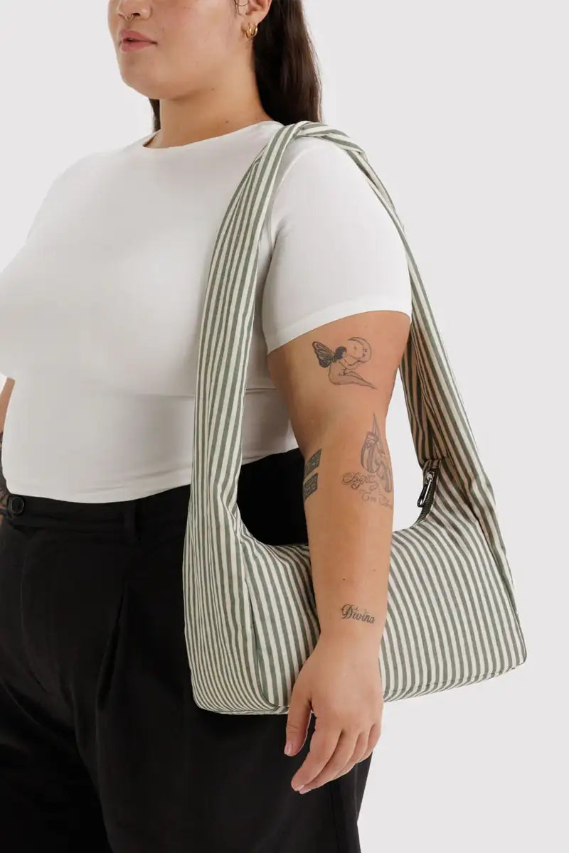 Baggu Sage Stripe Meringue Bag