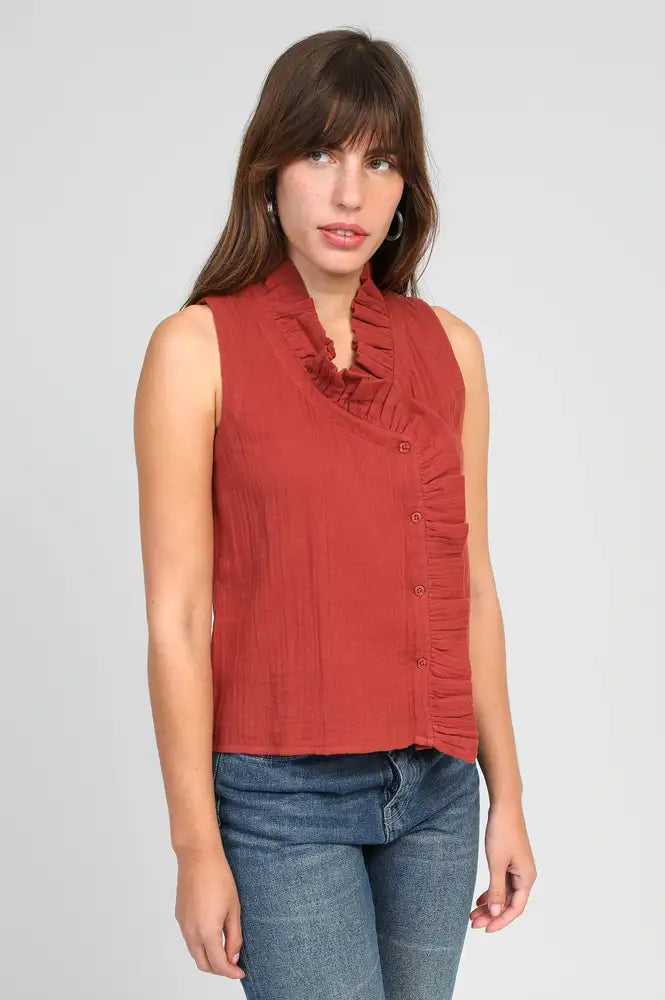 An'ge Siloe Chocolate Sleeveless Blouse - The Mercantile London
