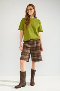 Numph Ezma Kelp Plaid Bermuda Shorts