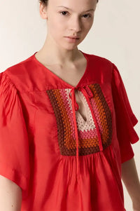Leon & Harper Cocto Crochet Red Blouse - The Mercantile London