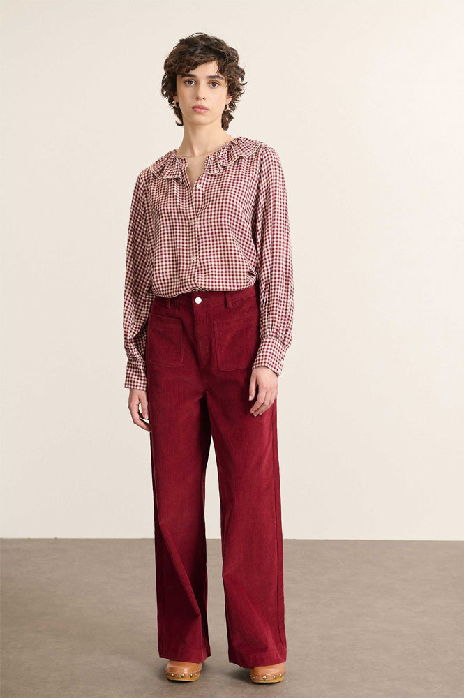 Garance Bertille Bordeaux Gingham Blouse - The Mercantile London