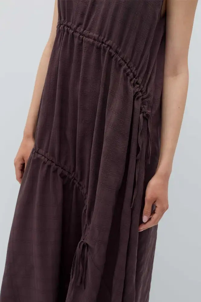 Rita Row Lovie Brown Asymmetric Gathered Dress - The Mercantile London