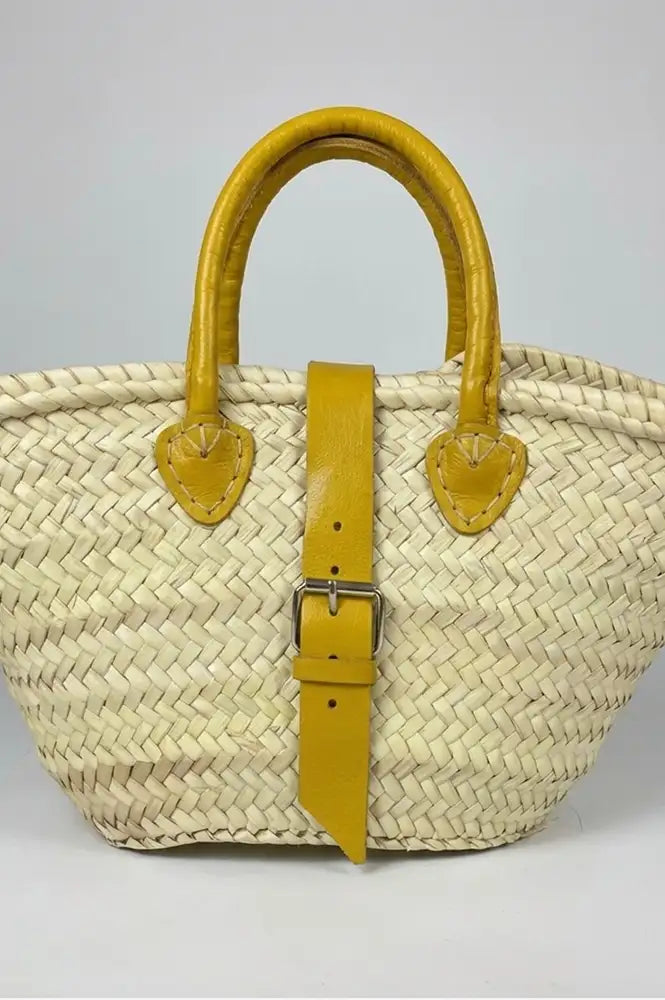French Yellow Leather Detailed Small Market Basket Bag