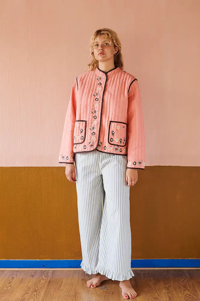 Habiba Flora Berry Quilted Embroidered Jacket