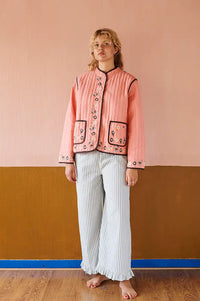 Habiba Flora Berry Quilted Embroidered Jacket