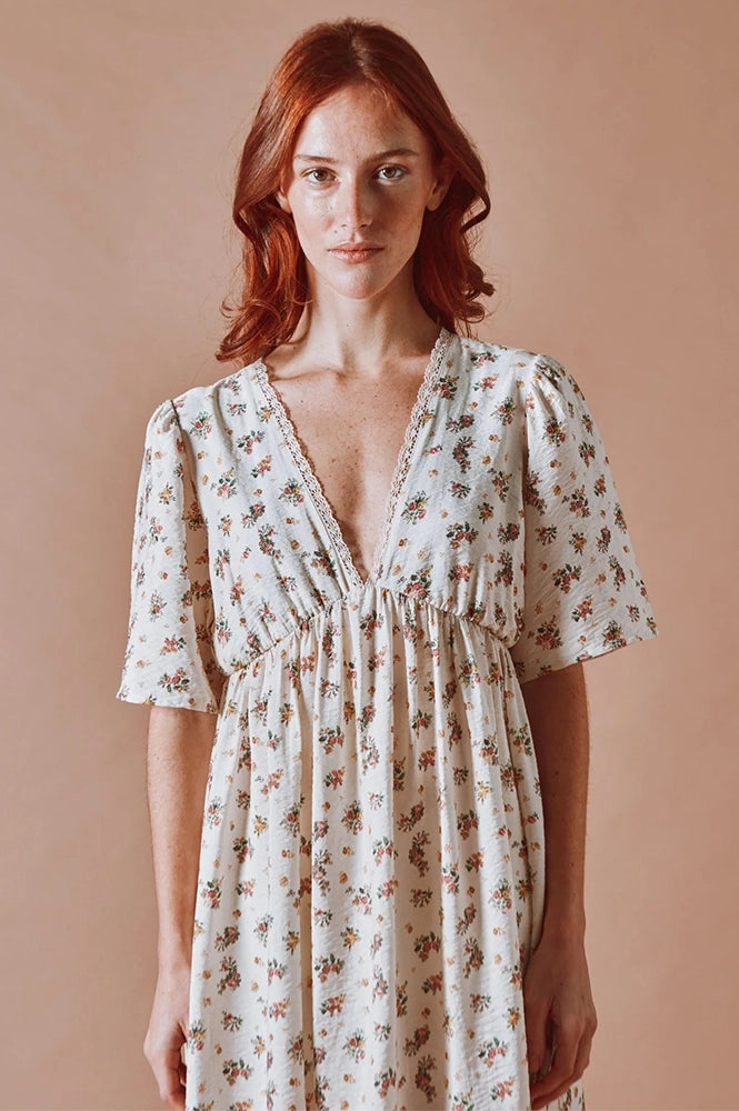 emile et ida brown vintage embroidered dress Emile Et Ida Printed Long Dress (AD076) - Paquerette