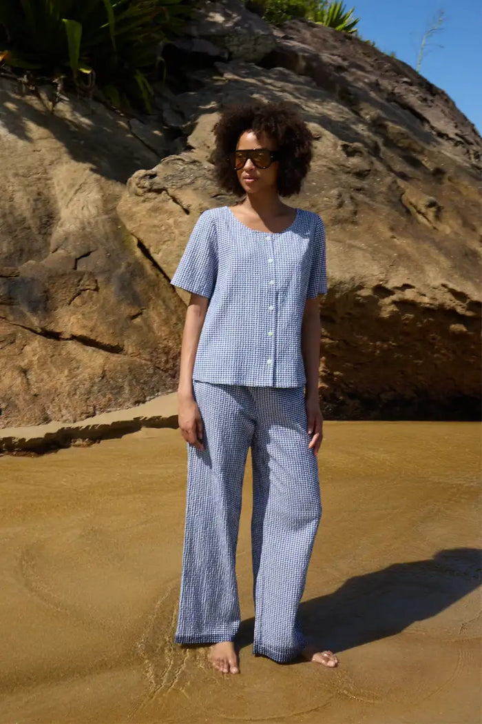 ICHI Jilma Sodalite Blue Gingham Blouse - The Mercantile London
