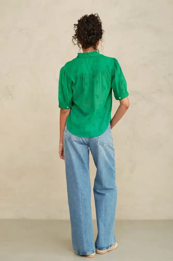 M.A.B.E Frani Green Embroidered Blouse - The Mercantile London