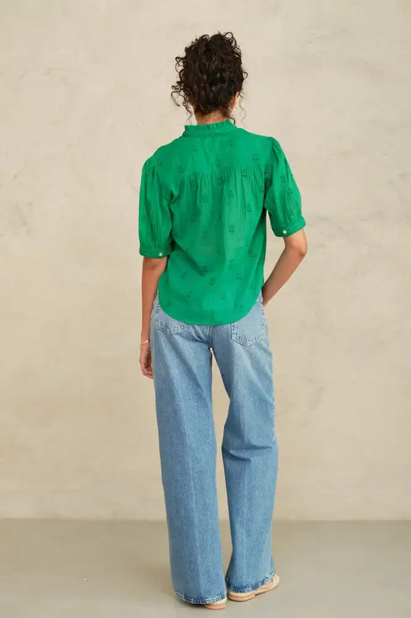 M.A.B.E Frani Green Embroidered Blouse - The Mercantile London
