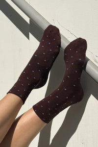Le Bon Shoppe Patterned Cacao & Blue Polka Dot Sneaker Socks