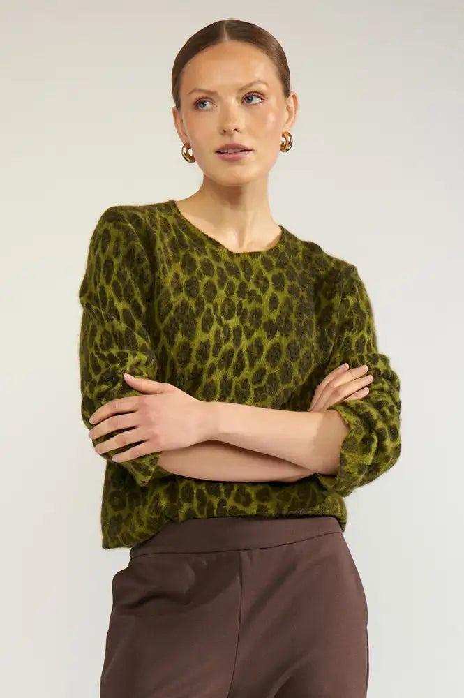 Numph Riette Calla Green Leopard Jumper