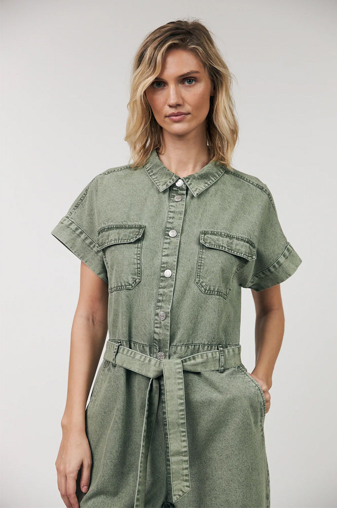 Lolly's Laundry Mathilde Dusty Green Denim Jumpsuit
