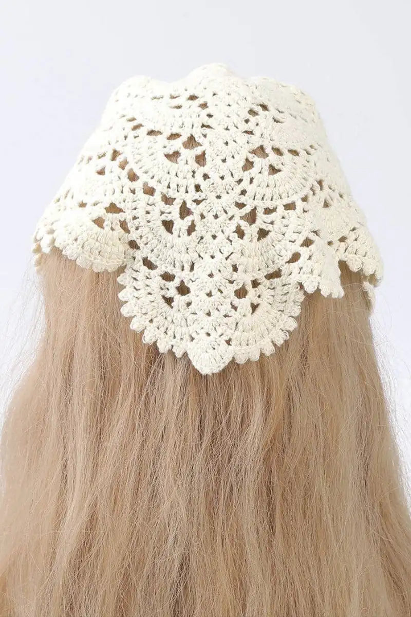 Funkyrel Scarvii Cream Crochet Lace Triangle Hair Scarf - The Mercantile London